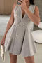 stylish plus size slight stretch 4 colors v-neck sleeveless mini dress_Black_Gray_Beige_Khaki