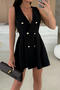 stylish plus size slight stretch 4 colors v-neck sleeveless mini dress_Black