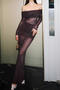 sexy slight stretch glitter off-shoulder slit see-through maxi dress(with skirt)_Black_Reddish Brown