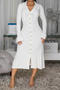 casual plus size stretch solid color ribbed knit slim single breasted midi dress_Black_White