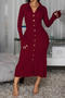 casual plus size stretch solid color ribbed knit slim single breasted midi dress_Black_White_Rose Red