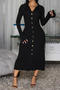 casual plus size stretch solid color ribbed knit slim single breasted midi dress_Black
