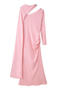 casual slight stretch shirring solid color crew neck maxi dress_Pink