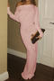 casual slight stretch solid color sloping shoulder maxi dress_Pink