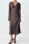 casual non-stretch dot batch printing lace trim v-neck midi dress_White_Brown