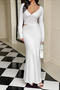 sexy slight stretch see through mesh stitching v-neck hollow maxi dress_Black_White