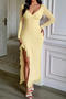 elegant slight stretch mesh stitching 4 colors v-neck high slit maxi dress_Black_Pink_Red_Yellow