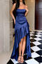 elegant slight stretch satin 3 colors backless lace-up maxi dress_Black_Rose Red_Dark Blue