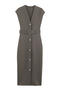 casual slight stretch 3 colors v-neck solid color with belt midi dress_Black_Gray