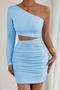 sexy slight stretch 7-colors hollow tight one shoulder shirring mini dress_Black_White_Pink_Red_Yellow_Sky Blue