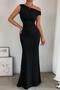 casual slight stretch solid color slim sleeveless 5 colors pleated maxi dress_Black