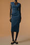 casual slight stretch ribbed knit v-neck solid color sleeveless midi dress_White_Dark Blue