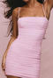 sexy slight stretch solid color mesh shirring slim mini dress_Black_Pink
