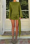 casual slight stretch crew neck solid color kink mini dress_Black_Green
