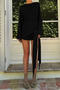 casual slight stretch crew neck solid color kink mini dress_Black