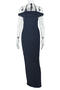 casual slight stretch solid color off-shoulder slim maxi dress with base_Black