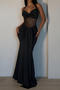 sexy slight stretch see-through mesh stitching pleated backless slim maxi dress_Black