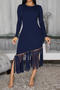 casual plus size slight stretch solid color slim fit tassel decor maxi dress_Black_Rose Red_Dark Blue