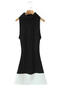 casual stretch contrast color high collar ribbed knit mini dress(size run small)_Black