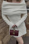 casual slight stretch solid color slim off-shoulder knitted jacquard mini dress_White
