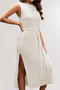 casual slight stretch solid color slim fit slit knitted midi dress with belt_Black_Gray_Beige