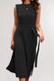 casual slight stretch solid color slim fit slit knitted midi dress with belt_Black