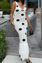 sexy slight stretch ribbed knit v-neck dot pattern tassels maxi dress_White
