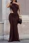 sexy plus size slight stretch solid color one shoulder large backless maxi dress_Light Green_Reddish Brown