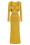 casual stretch solid color kink padded two-piece maxi dress(size run small)_Black_Pink_Rose Red_Yellow