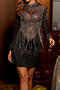 sexy plus size stretch see-through mesh rhinestone tassels tight mini dress_Black