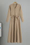 casual slight stretch solid color knitted single-breasted midi dress with belt_Pink_Khaki 