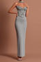 elegant slight stretch slim fit slit rhinestone decor maxi dress with neck ring_Black_Gray