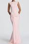 sexy slight stretch crew neck solid color backless shirring maxi dress_Black_Pink