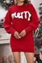 new christmas casual slight stretch jacquard letter slim knitted mini dress_Black_Gray_Red
