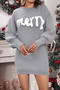 new christmas casual slight stretch jacquard letter slim knitted mini dress_Black_Gray