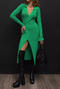 casual high stretch solid color slim-fit slit knitted midi dress_Black_Gray_Green
