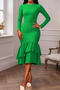 stylish plus size slight stretch 3 colors long sleeve ruffle midi dress_Red_Green