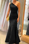 sexy plus-size slight stretch solid one-shoulder backless maxi mermaid dress_Black
