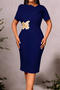 stylish office lady plus size slight stretch flower embroidery ruffle midi dress_White_Dark Blue