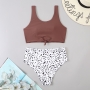 two color dots printing padded high waist stylish minimalist two-piece swimsuit_Black_Brown