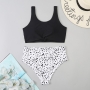 two color dots printing padded high waist stylish minimalist two-piece swimsuit_Black