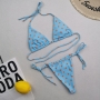 four colors dots printing padded halter-neck self-tie triangle sexy hot two-piece bikini_Blue