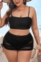 new xl-4xl padded 4 colors adjustable straps simple high waist two-piece swimwear with see though drawstring beach cover-ups_Black