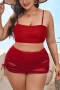 new xl-4xl padded 4 colors adjustable straps simple high waist two-piece swimwear with see though drawstring beach cover-ups_Black_Red