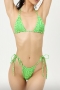new checked batch printing padded halter-neck lace up thong  stylish seyx triangle two-piece bikini_Light Green