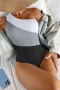 new three colors contrast color patchwork removable padding one shoulder sexy one-piece swimwear_Black