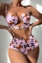 new 3 colors butterfly batch printing non removable padding underwire strappy metallic-ring connected hollow high waist stylish sexy bikini_Purple_Sky Blue_Pink