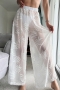 new 3 colors chiffon jacquard see-through inelastic high waist stylish beach pants cover-ups(only cover-ups)_Black_White