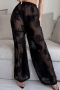 new 3 colors chiffon jacquard see-through inelastic high waist stylish beach pants cover-ups(only cover-ups)_Black