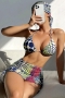 sexy polka dot print padded halter-neck 3 piece swimsuits with hair tie_Green_Multicolor